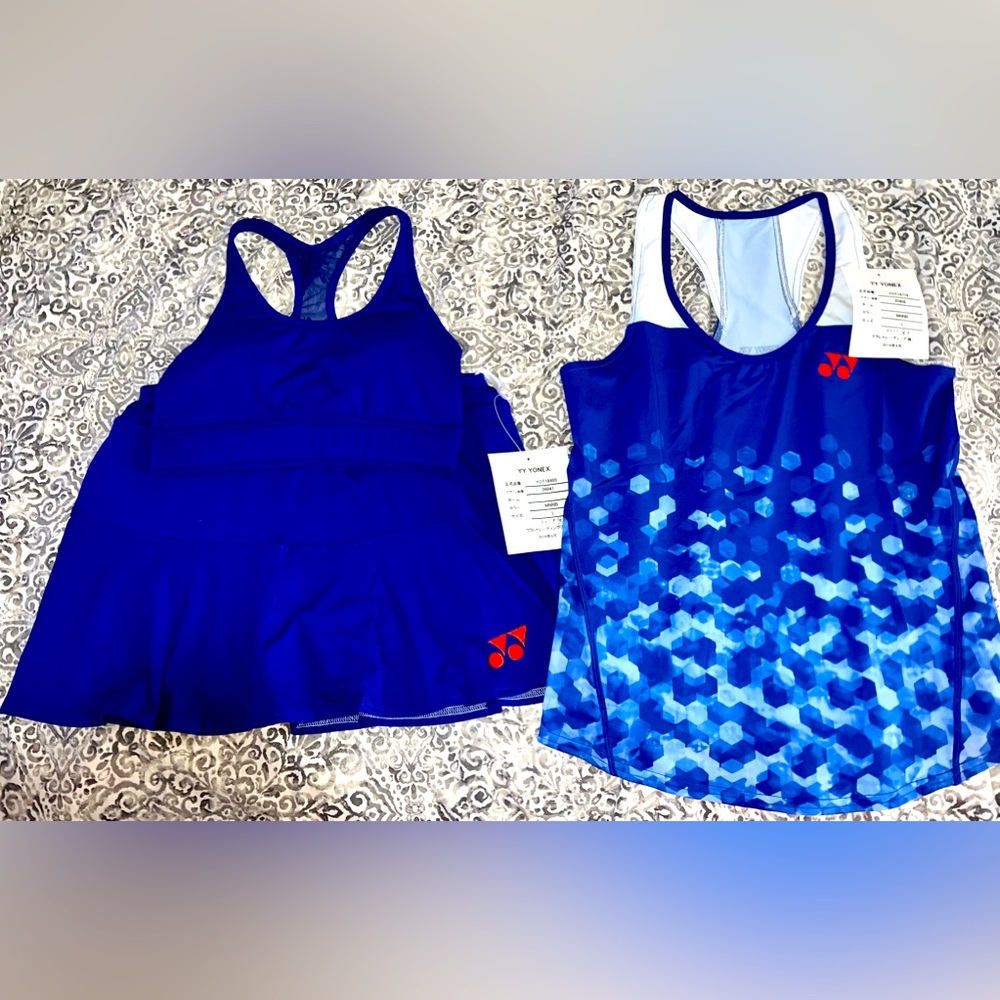 NWT Complete Women’s Yonex Tennis/ Pickleball Outfit Top, Skirt, Bra,Blue SM